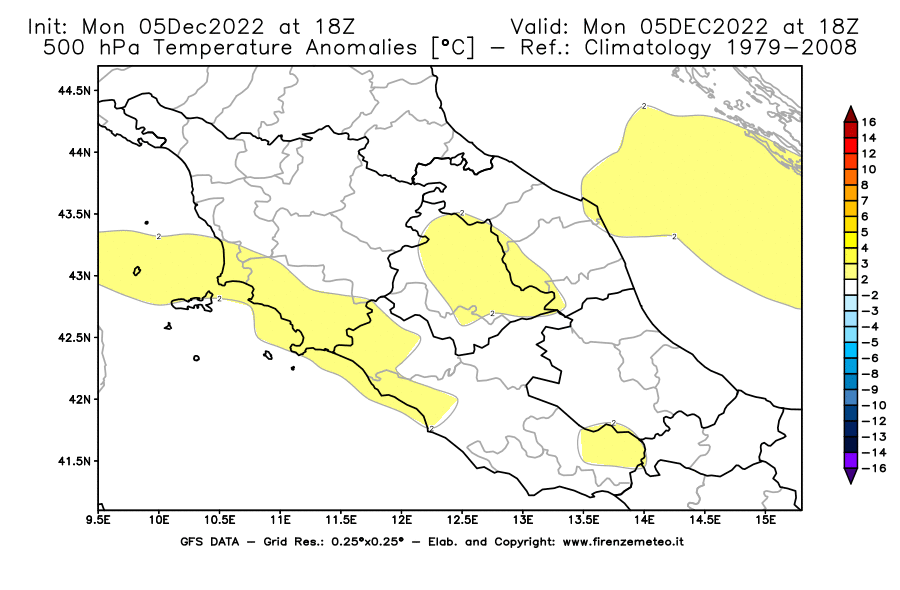 Mappa di analisi GFS - Anomalia Temperatura [°C] a 500 hPa in Centro-Italia
							del 05/12/2022 18 <!--googleoff: index-->UTC<!--googleon: index-->