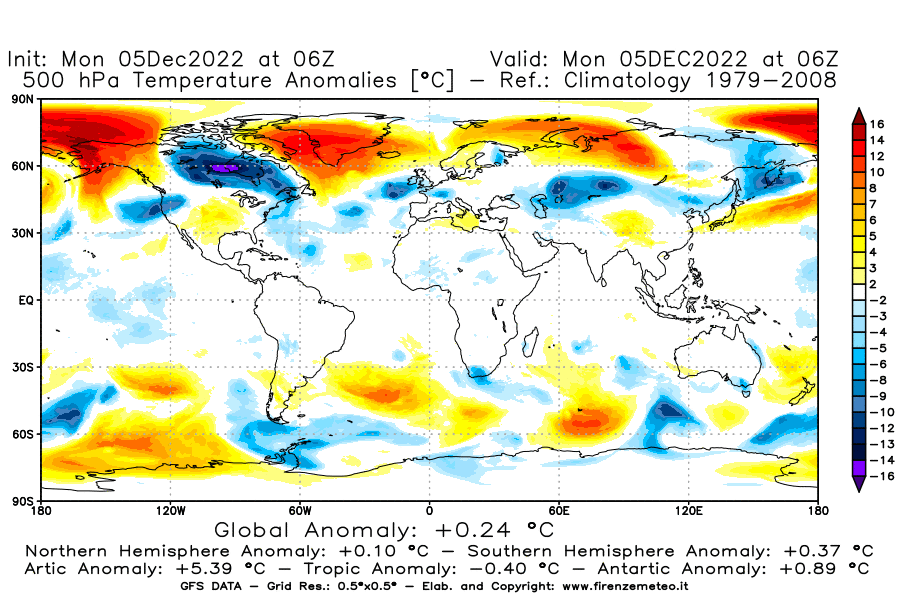 Mappa di analisi GFS - Anomalia Temperatura [°C] a 500 hPa in World
							del 05/12/2022 06 <!--googleoff: index-->UTC<!--googleon: index-->