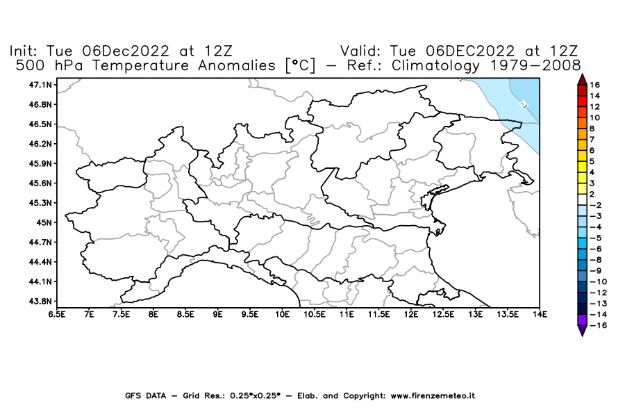Mappa di analisi GFS - Anomalia Temperatura [°C] a 500 hPa in Nord-Italia
							del 06/12/2022 12 <!--googleoff: index-->UTC<!--googleon: index-->
