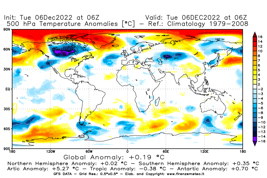 Mappa di analisi GFS - Anomalia Temperatura [°C] a 500 hPa in World
							del 06/12/2022 06 <!--googleoff: index-->UTC<!--googleon: index-->