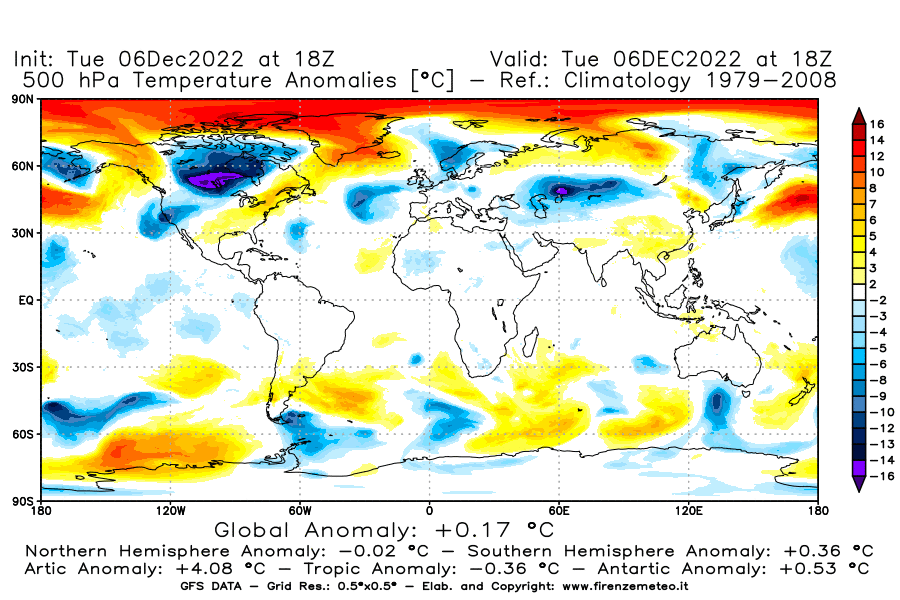 Mappa di analisi GFS - Anomalia Temperatura [°C] a 500 hPa in World
							del 06/12/2022 18 <!--googleoff: index-->UTC<!--googleon: index-->