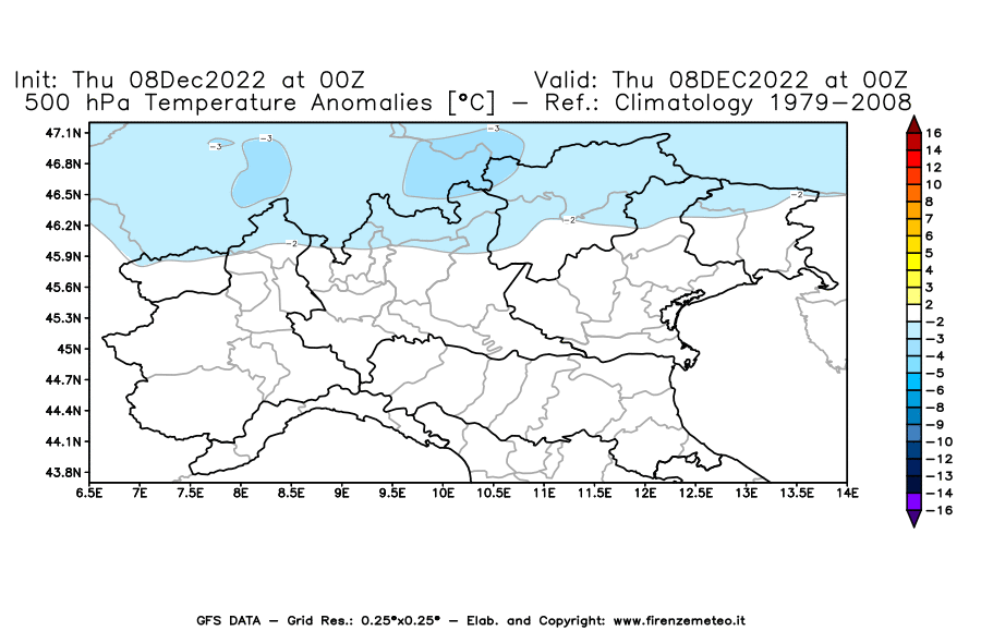 Mappa di analisi GFS - Anomalia Temperatura [°C] a 500 hPa in Nord-Italia
							del 08/12/2022 00 <!--googleoff: index-->UTC<!--googleon: index-->
