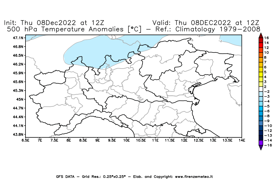 Mappa di analisi GFS - Anomalia Temperatura [°C] a 500 hPa in Nord-Italia
							del 08/12/2022 12 <!--googleoff: index-->UTC<!--googleon: index-->