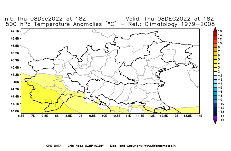 Mappa di analisi GFS - Anomalia Temperatura [°C] a 500 hPa in Nord-Italia
							del 08/12/2022 18 <!--googleoff: index-->UTC<!--googleon: index-->