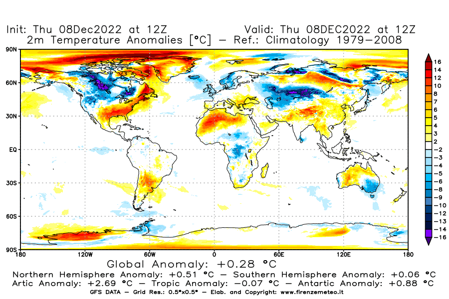 Mappa di analisi GFS - Anomalia Temperatura [°C] a 2 m in World
							del 08/12/2022 12 <!--googleoff: index-->UTC<!--googleon: index-->