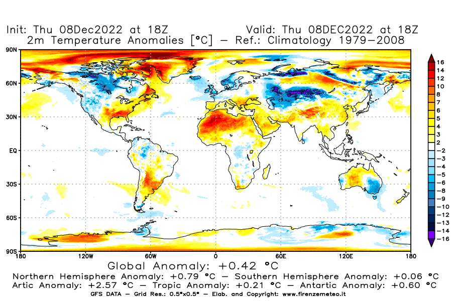 Mappa di analisi GFS - Anomalia Temperatura [°C] a 2 m in World
							del 08/12/2022 18 <!--googleoff: index-->UTC<!--googleon: index-->