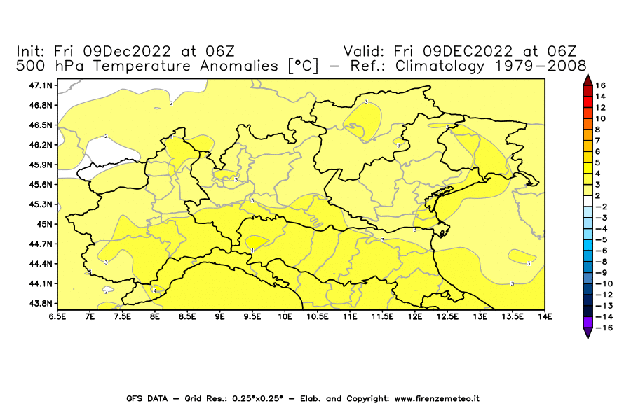 Mappa di analisi GFS - Anomalia Temperatura [°C] a 500 hPa in Nord-Italia
							del 09/12/2022 06 <!--googleoff: index-->UTC<!--googleon: index-->