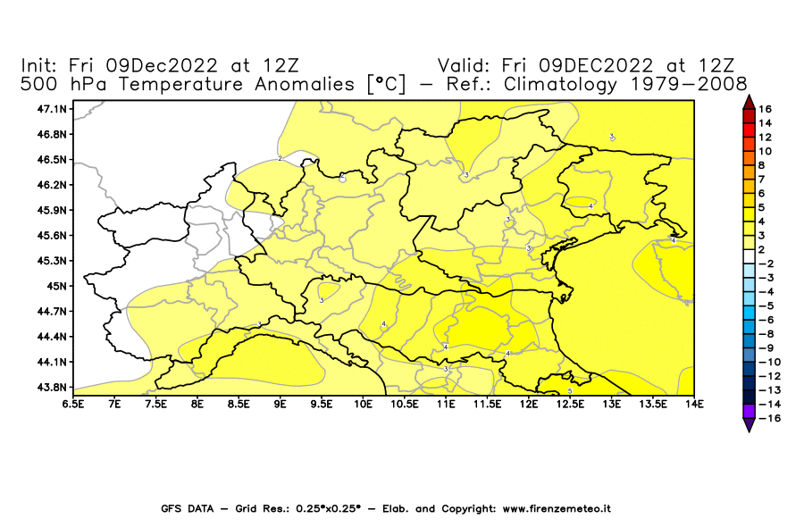Mappa di analisi GFS - Anomalia Temperatura [°C] a 500 hPa in Nord-Italia
							del 09/12/2022 12 <!--googleoff: index-->UTC<!--googleon: index-->