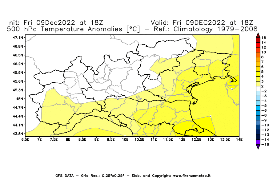 Mappa di analisi GFS - Anomalia Temperatura [°C] a 500 hPa in Nord-Italia
							del 09/12/2022 18 <!--googleoff: index-->UTC<!--googleon: index-->