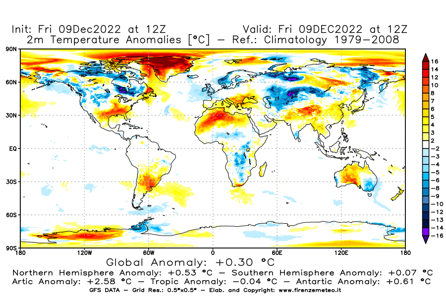 Mappa di analisi GFS - Anomalia Temperatura [°C] a 2 m in World
							del 09/12/2022 12 <!--googleoff: index-->UTC<!--googleon: index-->