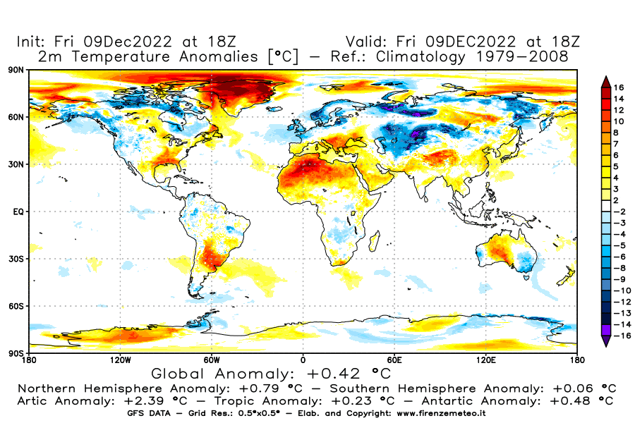 Mappa di analisi GFS - Anomalia Temperatura [°C] a 2 m in World
							del 09/12/2022 18 <!--googleoff: index-->UTC<!--googleon: index-->