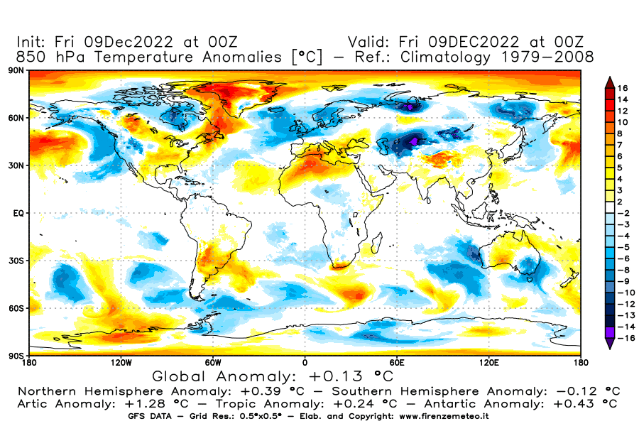 Mappa di analisi GFS - Anomalia Temperatura [°C] a 850 hPa in World
							del 09/12/2022 00 <!--googleoff: index-->UTC<!--googleon: index-->