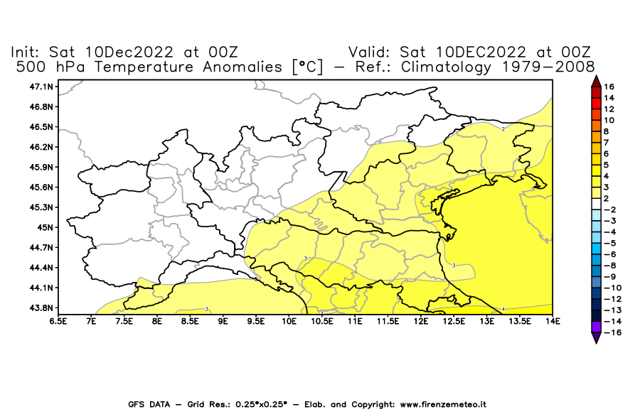 Mappa di analisi GFS - Anomalia Temperatura [°C] a 500 hPa in Nord-Italia
							del 10/12/2022 00 <!--googleoff: index-->UTC<!--googleon: index-->