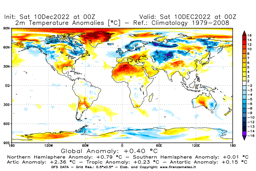 Mappa di analisi GFS - Anomalia Temperatura [°C] a 2 m in World
							del 10/12/2022 00 <!--googleoff: index-->UTC<!--googleon: index-->
