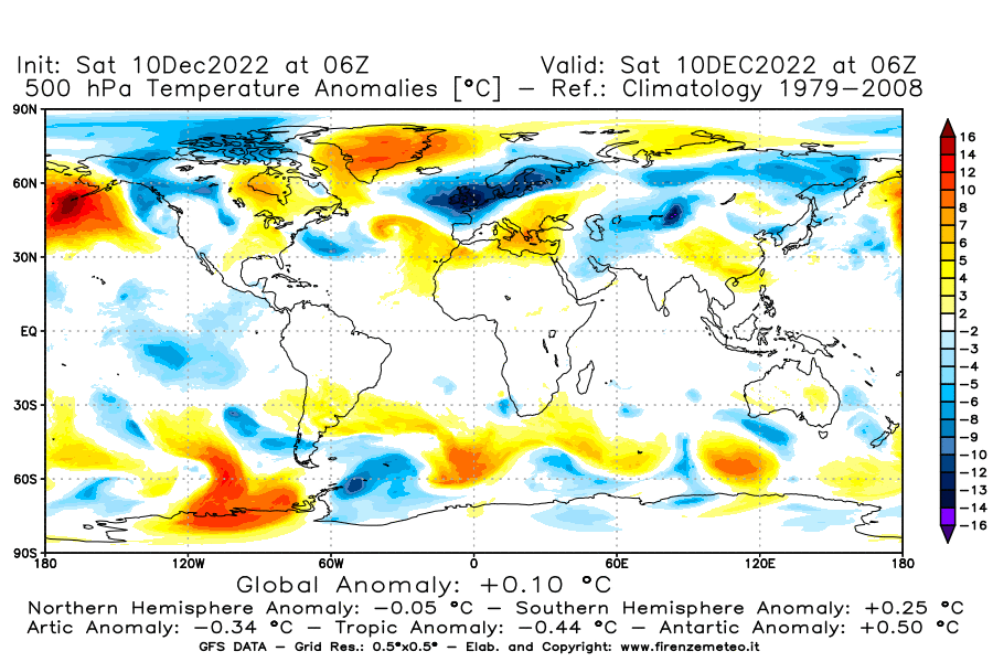 Mappa di analisi GFS - Anomalia Temperatura [°C] a 500 hPa in World
							del 10/12/2022 06 <!--googleoff: index-->UTC<!--googleon: index-->
