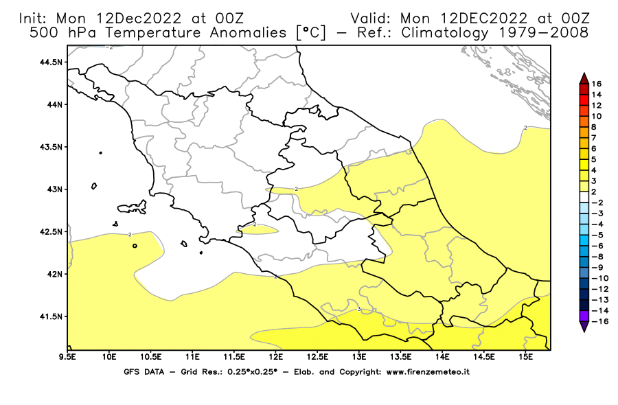 Mappa di analisi GFS - Anomalia Temperatura [°C] a 500 hPa in Centro-Italia
							del 12/12/2022 00 <!--googleoff: index-->UTC<!--googleon: index-->