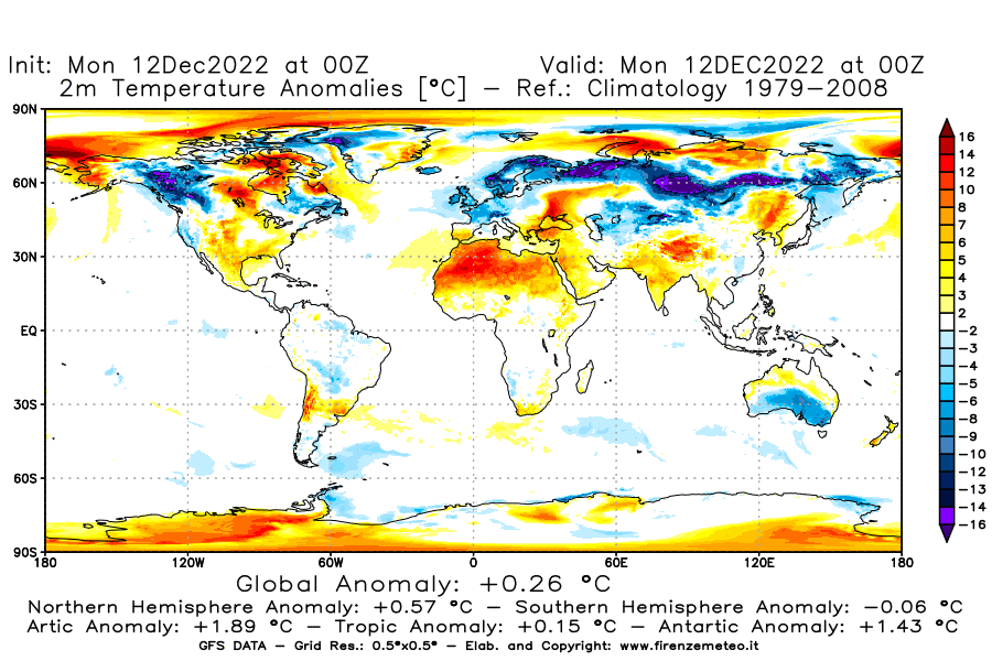 Mappa di analisi GFS - Anomalia Temperatura [°C] a 2 m in World
							del 12/12/2022 00 <!--googleoff: index-->UTC<!--googleon: index-->