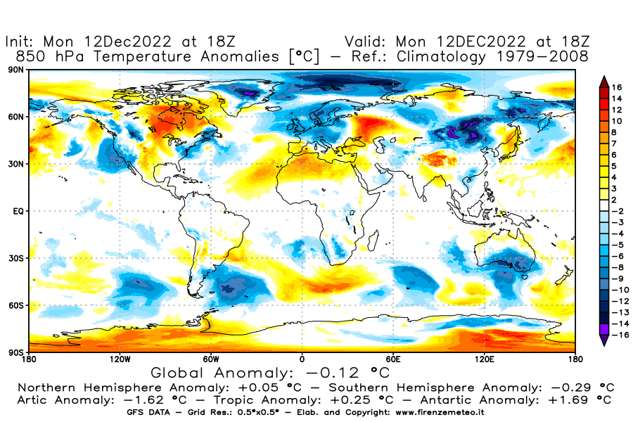 Mappa di analisi GFS - Anomalia Temperatura [°C] a 850 hPa in World
							del 12/12/2022 18 <!--googleoff: index-->UTC<!--googleon: index-->