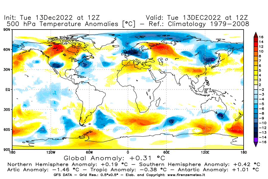 Mappa di analisi GFS - Anomalia Temperatura [°C] a 500 hPa in World
							del 13/12/2022 12 <!--googleoff: index-->UTC<!--googleon: index-->