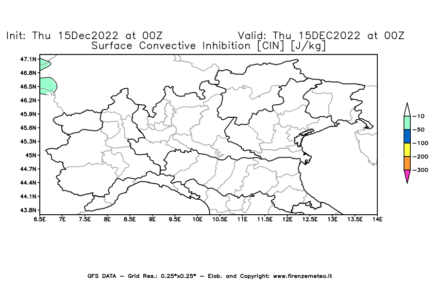 Mappa di analisi GFS - CIN [J/kg] in Nord-Italia
							del 15/12/2022 00 <!--googleoff: index-->UTC<!--googleon: index-->
