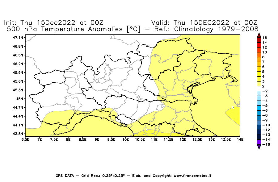 Mappa di analisi GFS - Anomalia Temperatura [°C] a 500 hPa in Nord-Italia
							del 15/12/2022 00 <!--googleoff: index-->UTC<!--googleon: index-->