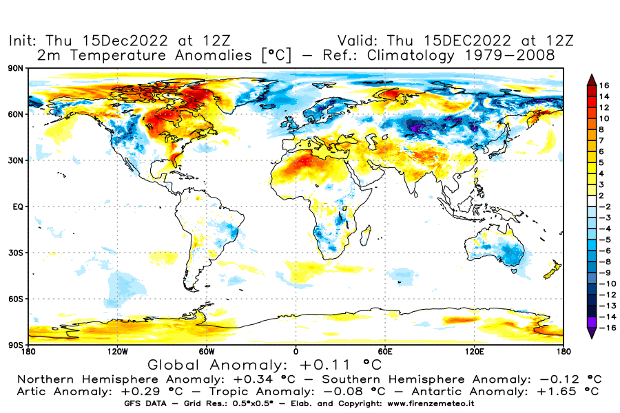 Mappa di analisi GFS - Anomalia Temperatura [°C] a 2 m in World
							del 15/12/2022 12 <!--googleoff: index-->UTC<!--googleon: index-->