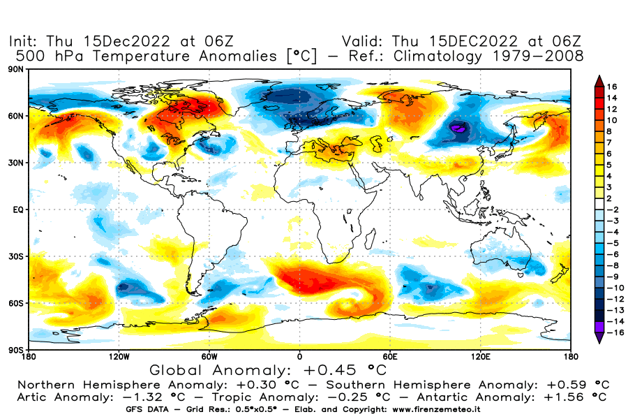 Mappa di analisi GFS - Anomalia Temperatura [°C] a 500 hPa in World
							del 15/12/2022 06 <!--googleoff: index-->UTC<!--googleon: index-->