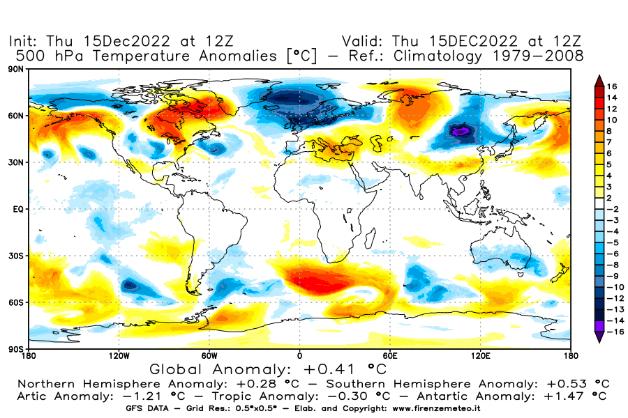 Mappa di analisi GFS - Anomalia Temperatura [°C] a 500 hPa in World
							del 15/12/2022 12 <!--googleoff: index-->UTC<!--googleon: index-->