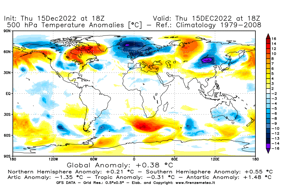Mappa di analisi GFS - Anomalia Temperatura [°C] a 500 hPa in World
							del 15/12/2022 18 <!--googleoff: index-->UTC<!--googleon: index-->