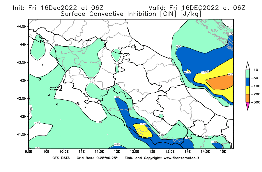 Mappa di analisi GFS - CIN [J/kg] in Centro-Italia
							del 16/12/2022 06 <!--googleoff: index-->UTC<!--googleon: index-->
