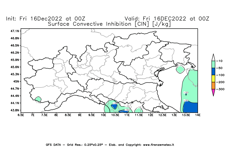 Mappa di analisi GFS - CIN [J/kg] in Nord-Italia
							del 16/12/2022 00 <!--googleoff: index-->UTC<!--googleon: index-->