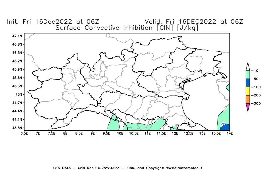 Mappa di analisi GFS - CIN [J/kg] in Nord-Italia
							del 16/12/2022 06 <!--googleoff: index-->UTC<!--googleon: index-->