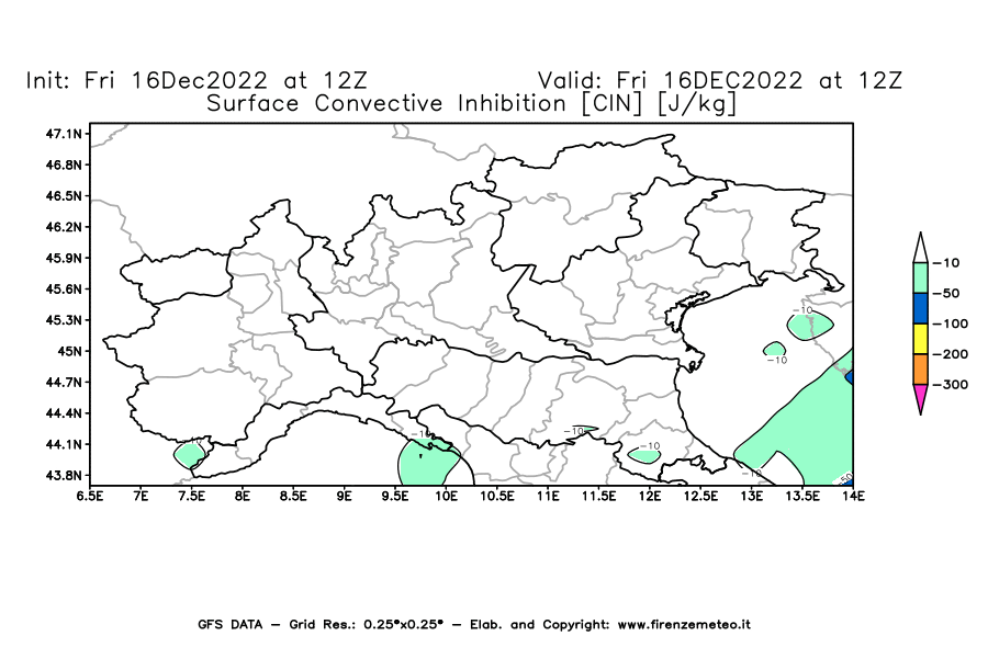 Mappa di analisi GFS - CIN [J/kg] in Nord-Italia
							del 16/12/2022 12 <!--googleoff: index-->UTC<!--googleon: index-->