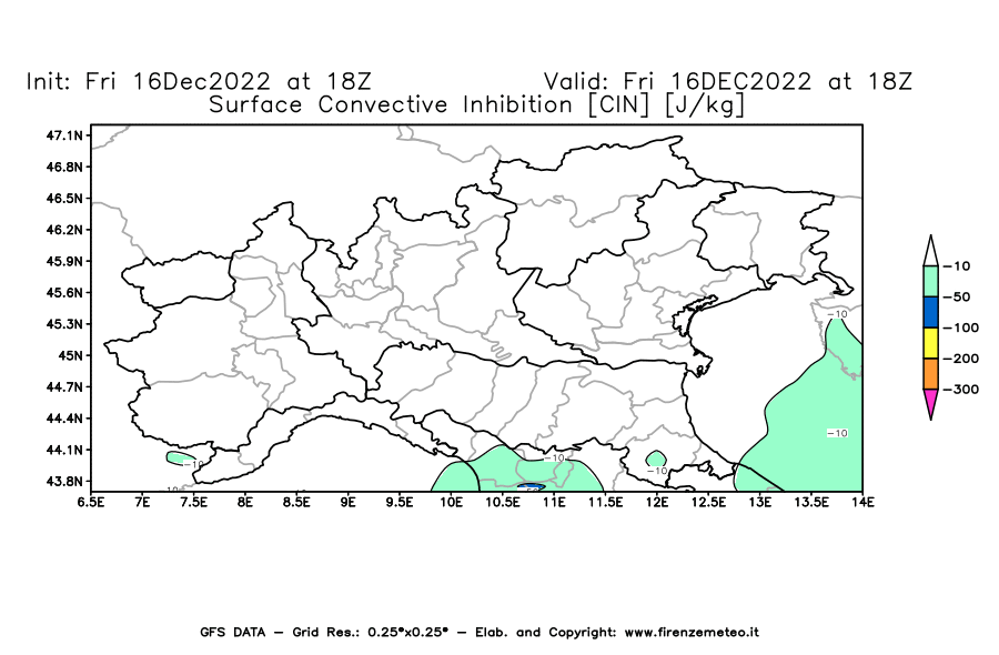Mappa di analisi GFS - CIN [J/kg] in Nord-Italia
							del 16/12/2022 18 <!--googleoff: index-->UTC<!--googleon: index-->