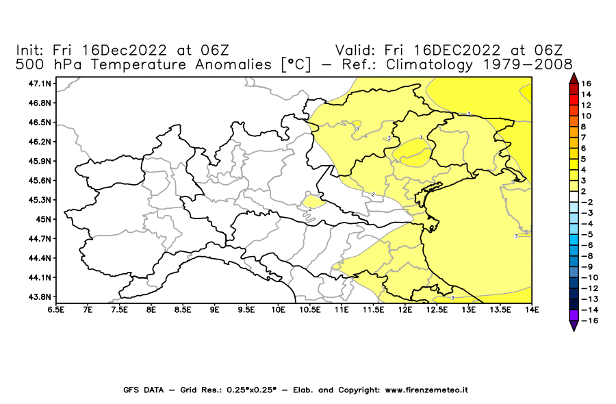 Mappa di analisi GFS - Anomalia Temperatura [°C] a 500 hPa in Nord-Italia
							del 16/12/2022 06 <!--googleoff: index-->UTC<!--googleon: index-->