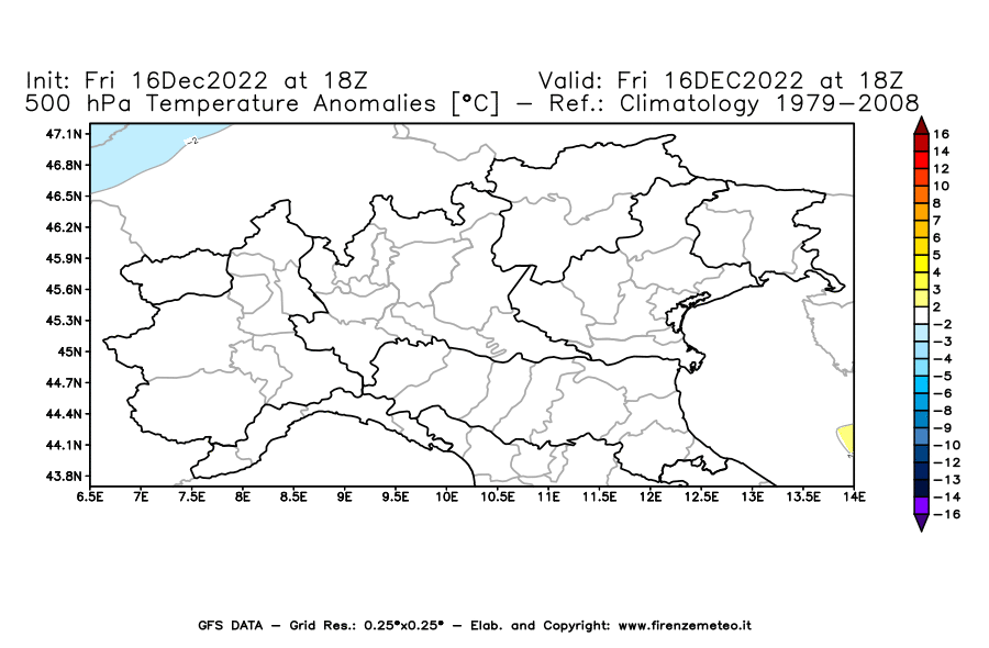 Mappa di analisi GFS - Anomalia Temperatura [°C] a 500 hPa in Nord-Italia
							del 16/12/2022 18 <!--googleoff: index-->UTC<!--googleon: index-->