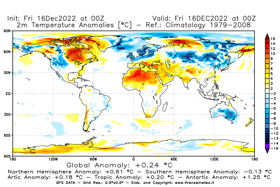 Mappa di analisi GFS - Anomalia Temperatura [°C] a 2 m in World
							del 16/12/2022 00 <!--googleoff: index-->UTC<!--googleon: index-->
