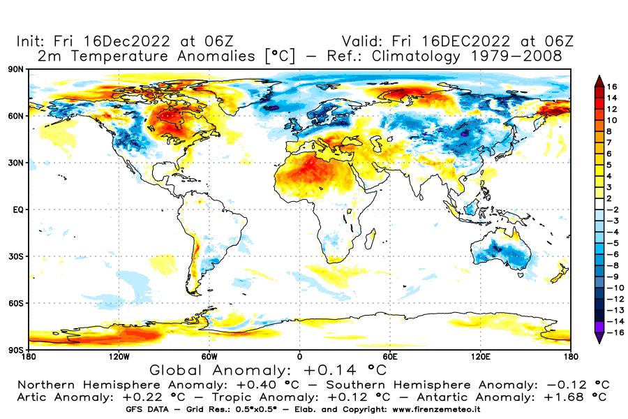 Mappa di analisi GFS - Anomalia Temperatura [°C] a 2 m in World
							del 16/12/2022 06 <!--googleoff: index-->UTC<!--googleon: index-->