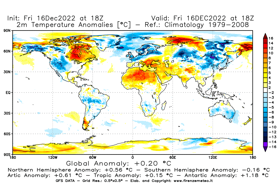 Mappa di analisi GFS - Anomalia Temperatura [°C] a 2 m in World
							del 16/12/2022 18 <!--googleoff: index-->UTC<!--googleon: index-->