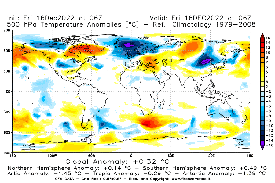 Mappa di analisi GFS - Anomalia Temperatura [°C] a 500 hPa in World
							del 16/12/2022 06 <!--googleoff: index-->UTC<!--googleon: index-->