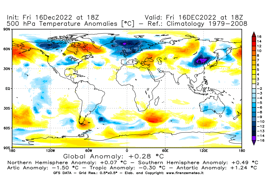 Mappa di analisi GFS - Anomalia Temperatura [°C] a 500 hPa in World
							del 16/12/2022 18 <!--googleoff: index-->UTC<!--googleon: index-->