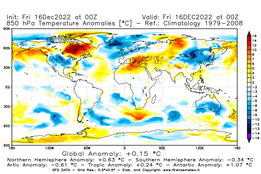 Mappa di analisi GFS - Anomalia Temperatura [°C] a 850 hPa in World
							del 16/12/2022 00 <!--googleoff: index-->UTC<!--googleon: index-->