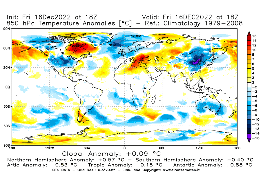 Mappa di analisi GFS - Anomalia Temperatura [°C] a 850 hPa in World
							del 16/12/2022 18 <!--googleoff: index-->UTC<!--googleon: index-->