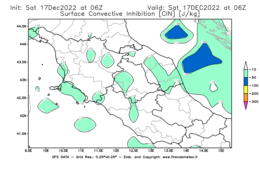 Mappa di analisi GFS - CIN [J/kg] in Centro-Italia
							del 17/12/2022 06 <!--googleoff: index-->UTC<!--googleon: index-->