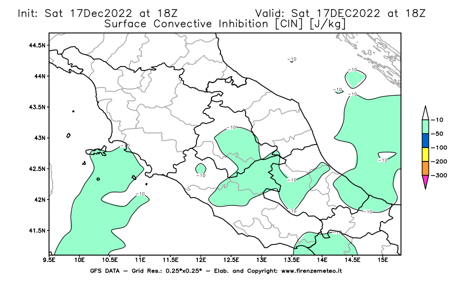 Mappa di analisi GFS - CIN [J/kg] in Centro-Italia
							del 17/12/2022 18 <!--googleoff: index-->UTC<!--googleon: index-->