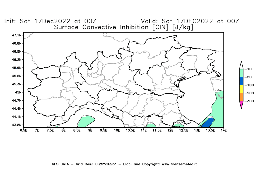Mappa di analisi GFS - CIN [J/kg] in Nord-Italia
							del 17/12/2022 00 <!--googleoff: index-->UTC<!--googleon: index-->