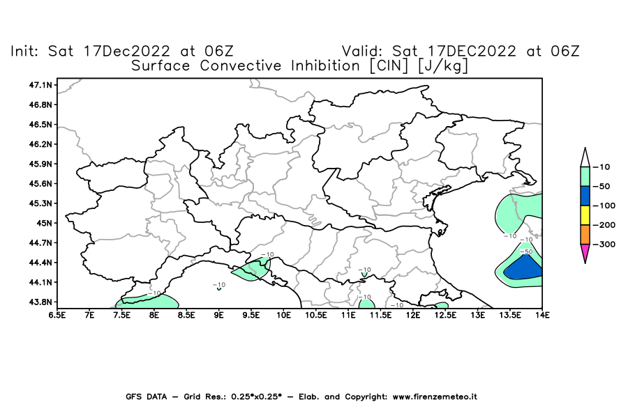 Mappa di analisi GFS - CIN [J/kg] in Nord-Italia
							del 17/12/2022 06 <!--googleoff: index-->UTC<!--googleon: index-->