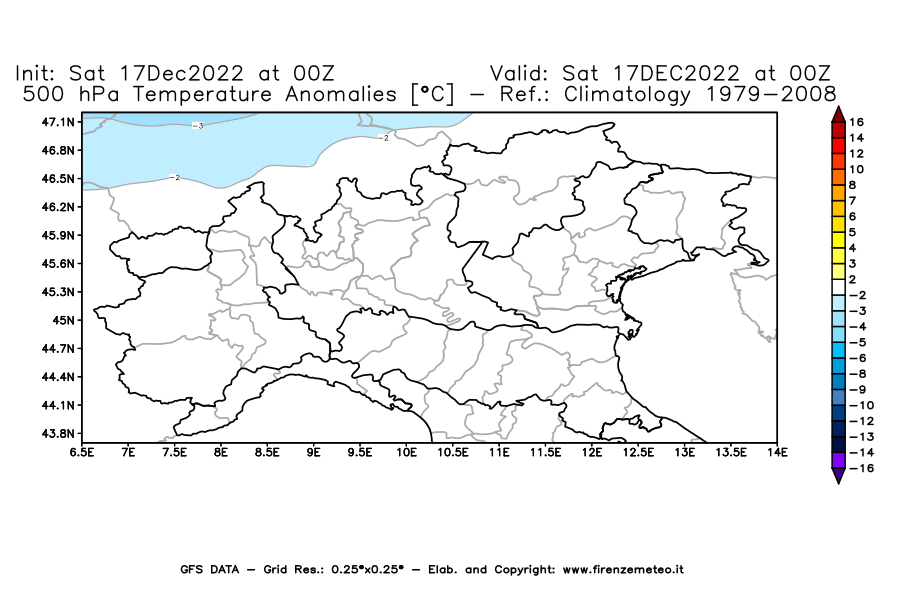 Mappa di analisi GFS - Anomalia Temperatura [°C] a 500 hPa in Nord-Italia
							del 17/12/2022 00 <!--googleoff: index-->UTC<!--googleon: index-->