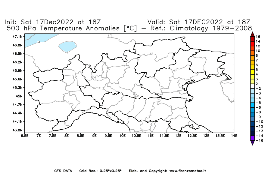 Mappa di analisi GFS - Anomalia Temperatura [°C] a 500 hPa in Nord-Italia
							del 17/12/2022 18 <!--googleoff: index-->UTC<!--googleon: index-->