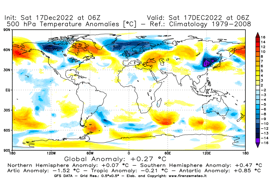 Mappa di analisi GFS - Anomalia Temperatura [°C] a 500 hPa in World
							del 17/12/2022 06 <!--googleoff: index-->UTC<!--googleon: index-->